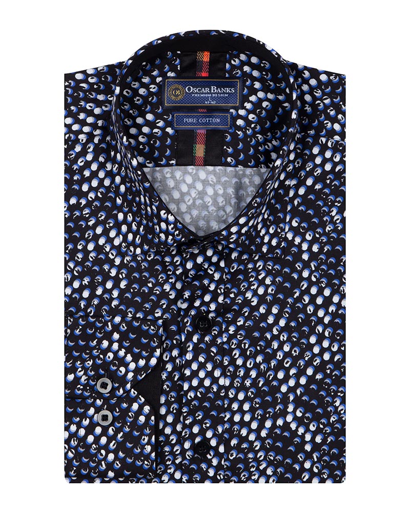 Black Polka Dot Print Shirt with Matching Handkerchief