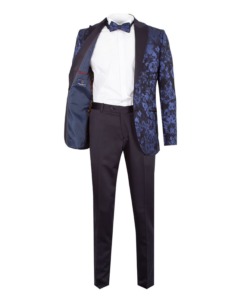 Royal blue 2024 floral suit jacket