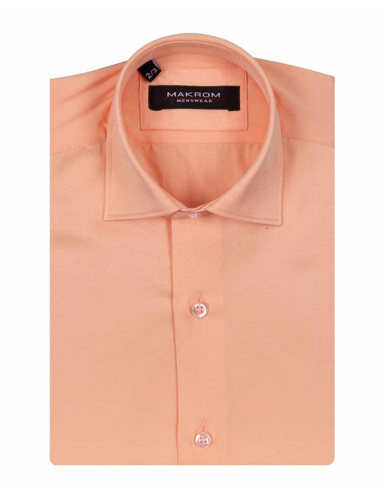 Peach Classic Boys Plain Luxury Long Sleeve Shirt